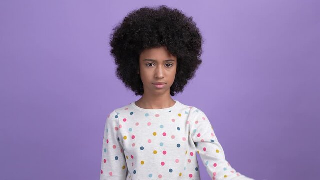Kid girl show triceps recommend herself isolated vibrant color background