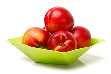 ripe peach on white background