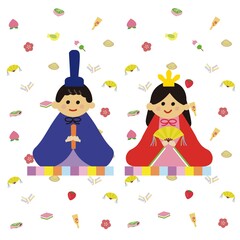 シームレス背景のひな人形のイラスト　関東雛