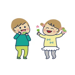 和菓子を食べるこどものイラスト