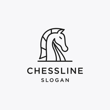 Chess Horse Logo Line Design. Chess Knight Horse linear logo Design