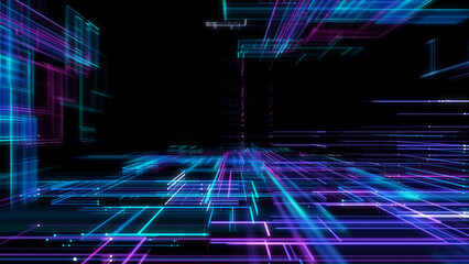 Digital Cyberspace with Particles. Techology background