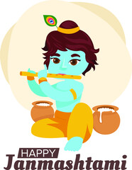 Janmashtami celebration with illustrations of religious figures