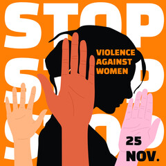 Hands and silhouettes of women in celebration of world day against violence against women
