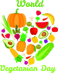 World vegetarian day with pumpkin pineapple banana and others