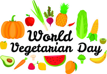 World vegetarian day with illustration of various fruits and vegetables