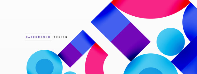 Fototapeta premium Circle and square geometric background. Round shapes with squares and triangles composition for wallpaper, banner, background or landing