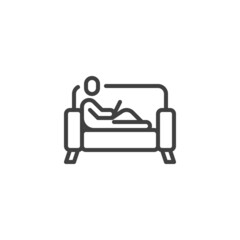 Man with laptop on the sofa line icon