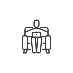 Person with laptop on the armchair line icon