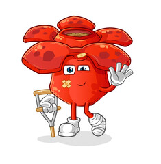 Rafflesia arnoldii sick with limping stick. cartoon mascot vector