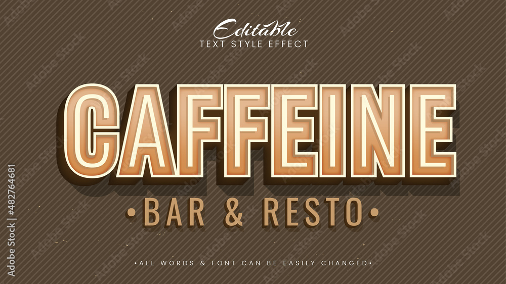 Poster caffeine bar and resto vintage retro 3d text style effect. editable illustrator text style.