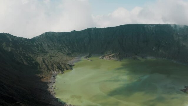 Sulfuric Green Lake Of El Chichonal Volcano In Chiapas, Mexico - aerial drone shot