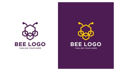 Bee and honey logo design. Bee hexagon. Icon. on a black and white background.