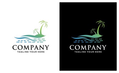 summer tree palm logo icon vector template - Vector on a black and white background.