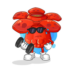 Rafflesia arnoldii lifting dumbbell vector. cartoon character