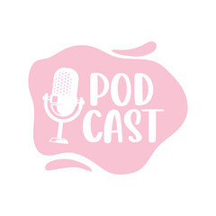 Podcast Cover art design. Line art. Microphone icon. Vector