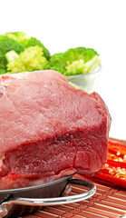 Raw Pork Ribs with broccoli solated On White Background