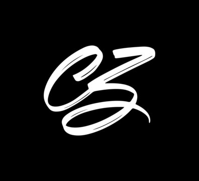 White Vector Letters Logo Brush Handlettering Calligraphy Style In Black Background Initial cz