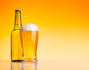 Beer bottle and glass