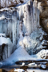 Fototapeta na wymiar Spectacular ice formations in Blackledge Falls in Glastonbury, Connecticut.