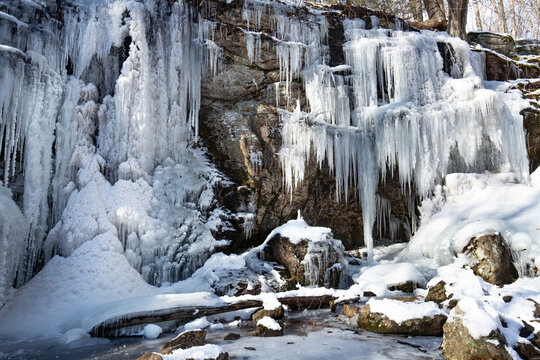 Spectacular ice formations in Blackledge Falls in Glastonbury, Connecticut.