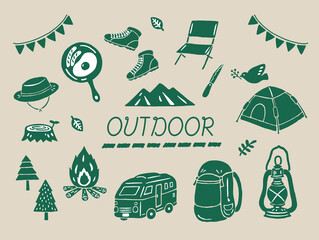 アウトドアセット　かわいいベクターイラストセット