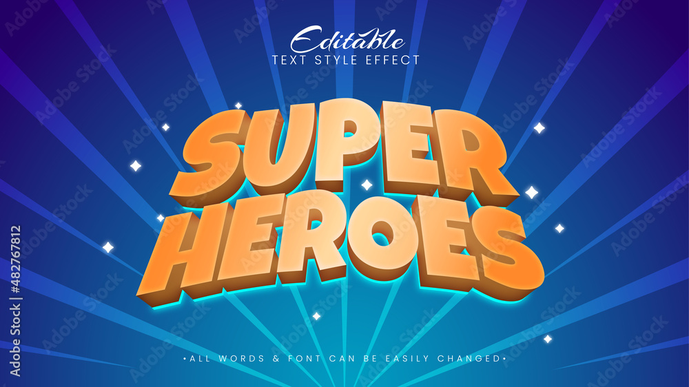 Poster super heroes 3d text style effect. editable illustrator text style.