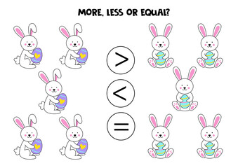 More, less, equal with cute Easter rabbits.