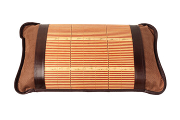 Rattan woven pillow on white background