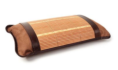 Rattan woven pillow on white background