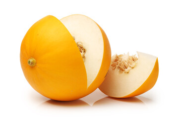 yellow honeydew melons isolated on white background 