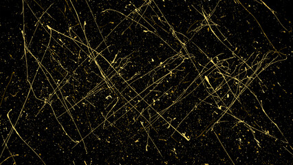 Gold Glitter Texture Isolated on Black Background. Golden Splash Silhouette. Amber Particles Color. Sparkles Rain. Vector Illustration, Eps 10.