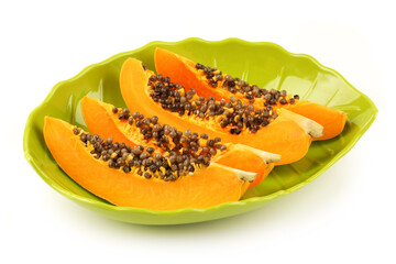Papaya fruit sliced isolated on a white background