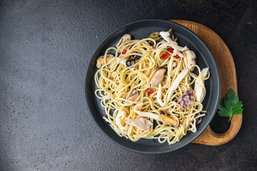 pasta seafood meal still life snack on the table copy space food background 