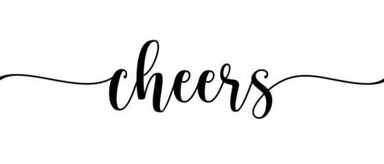 CHEERS - Continuous one line calligraphy with Single word quotes. Minimalistic handwriting with white background.