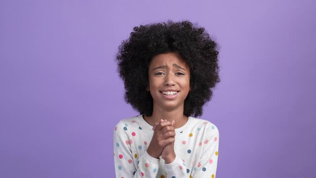 Frustrated kid request toy praying isolated vibrant color background