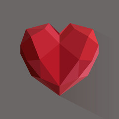 Red geometric heart for Valentine's day illustration isolated on grey background