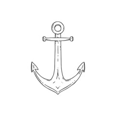 anchor vector black white doodle sketch isolated illustration.