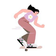 Woman riding skateboard vector illustration