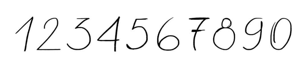 Doodle numbers from 0 to 9. Vector handwritten font. Numbers markers isolated on white background.