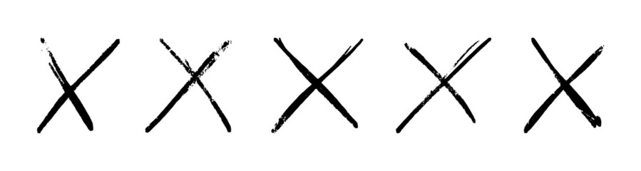 Set of doodle denial signs. Handwriting sketch crosses. Scribble crosshairs. Grunge vector illustration isolated on white background.