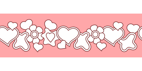 Seamless border with love hearts and flowers