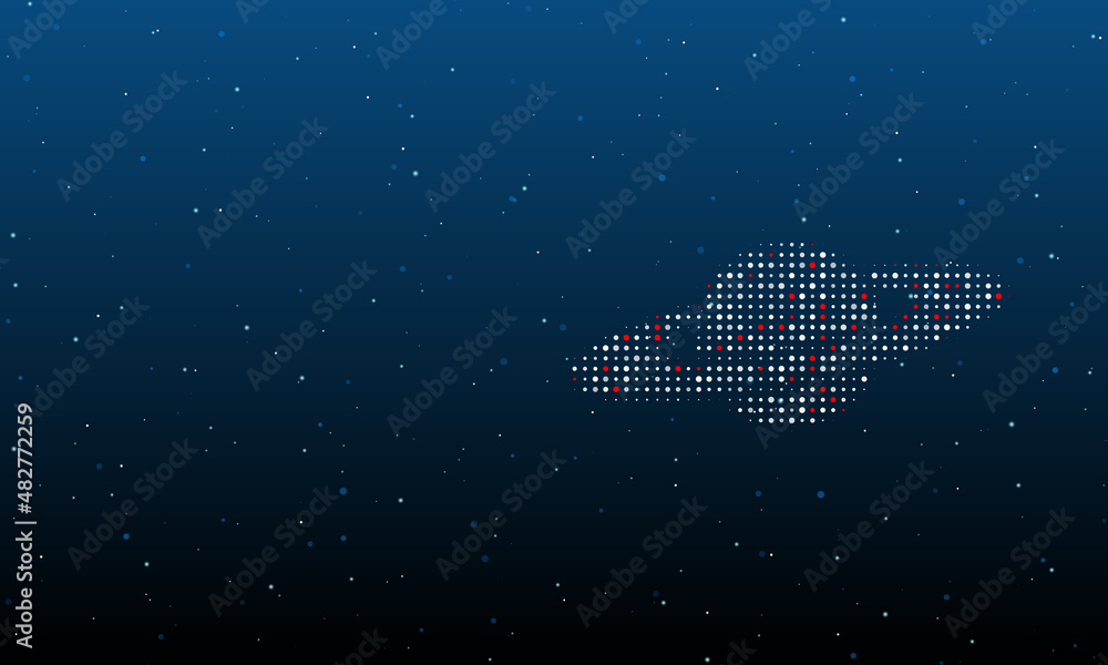 Poster on the right is the saturn symbol filled with white dots. background pattern from dots and circles o