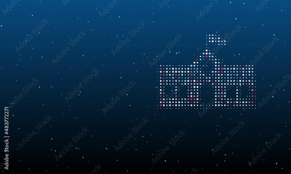Poster on the right is the school building symbol filled with white dots. background pattern from dots and 