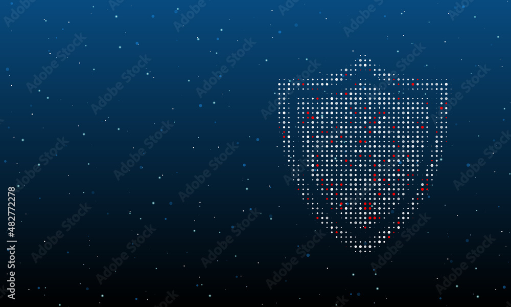 Poster on the right is the shield symbol filled with white dots. background pattern from dots and circles o