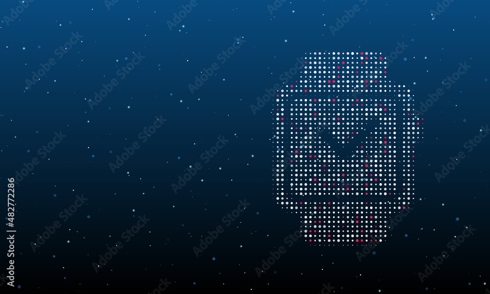 Poster on the right is the smart watch symbol filled with white dots. background pattern from dots and circ
