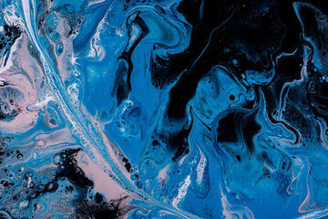 Abstract fluid art, bright acrylic background with sea, smooth waves, lines, stylish ebru, suminagashi.