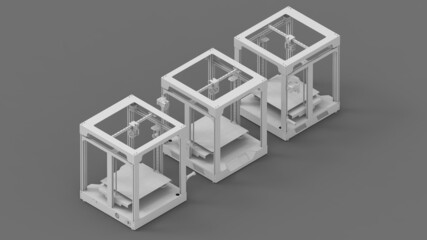 3D rendering of a 3d printer desktop manufacturing machine used for prototyping and engineering. isolated on empty space