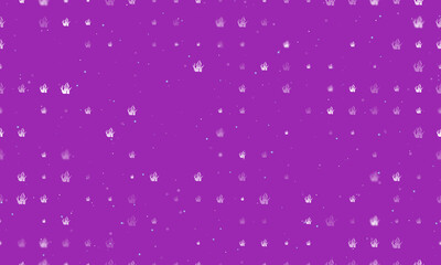 Seamless background pattern of evenly spaced white seaweed symbols of different sizes and opacity. Vector illustration on purple background with stars