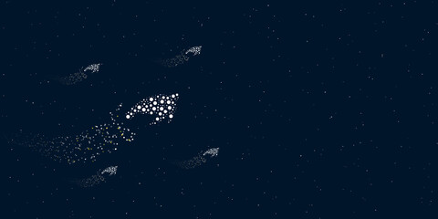 Fototapeta na wymiar A sea turtle symbol filled with dots flies through the stars leaving a trail behind. There are four small symbols around. Vector illustration on dark blue background with stars
